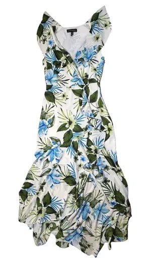 Banana Republic Floral Wrap Maxi Dress Size 0 Petite Coastal Coquette Ruffle thumbnail 1