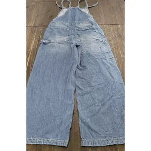 WallFlower Women's Light Wash Denim Wide-Leg Overalls Medium thumbnail 4