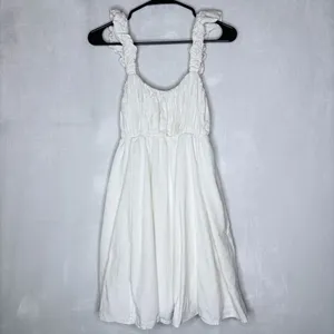 Abercrombie & Fitch White Smocked Ruffle Strap Linen Blend Mini Dress thumbnail 4