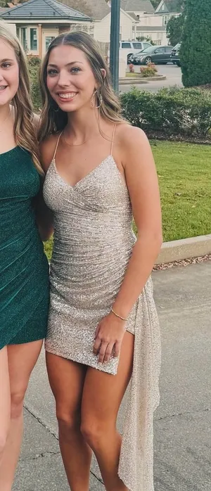 Gianni Bini Sequin Champagne Hoco Dress thumbnail 1