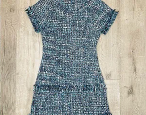 Anthropologie Brave and true size small tweed mini dress classic blue rare htf thumbnail 5