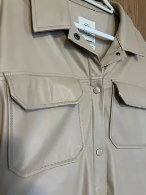 Leather Oversized Shirt Jacket Button Up Jacket Tan Size XL thumbnail 2