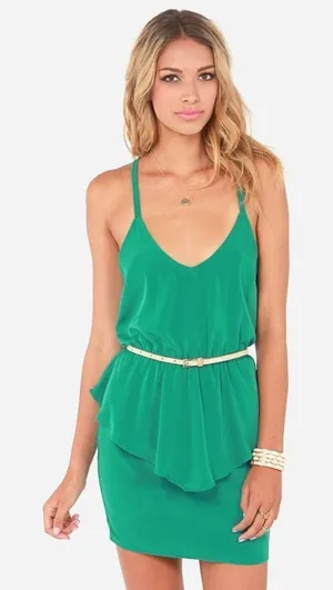Lulus Teal Green Peplum Satin Mini Dress Sundress Womens S NWOT thumbnail 1