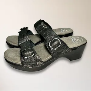 Dansko Womens‎ EU 38 US 7.5-8 Metallic Snake Leather Slide Wedge Sandals Comfort thumbnail 2