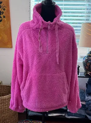 Free People Movement Big Sky Hot Pink Funnel Neck Popover Cozy Fleece Jacket thumbnail 1