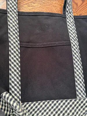 Lands' End Black & White Plaid Check Canvas Tote Bag thumbnail 3