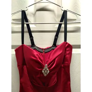 Camille La Vie Size 2 Red Ruched Satin Sweetheart Mermaid Dress Prom Gown thumbnail 3