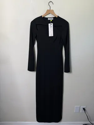 NWT Laagam Alexandra Stretch‎ Knit Dress Black Long Sleeve Cutout Womens Size S thumbnail 2