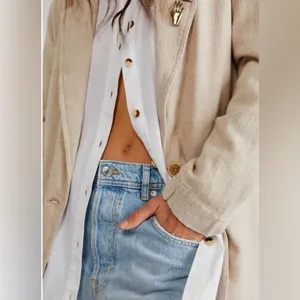 We‎ The Free Oversized Linen Blend Beckett Boyfriend Blazer Jacket in Oatmeal XS thumbnail 2