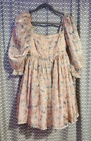 NWOT Mable | Taylor Floral Organza Ruffle Sleeve Babydoll Dress, Small thumbnail 1