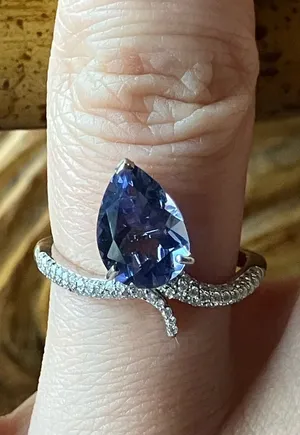 Natural Iolite Moissanite Sterling Silver Ring Size 6 thumbnail 1
