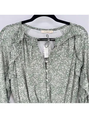 Illa Illa Green Cream Floral Midi Dress Cottagecore Ruffle Sheer Prairie Fairy Boho Large thumbnail 4