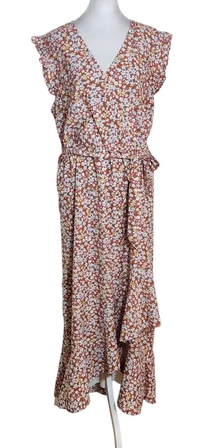 BTFBM Rose Pink Floral High Low Midi Dress Size XL Wedding Guest Dress thumbnail 1