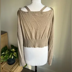 Anthropologie Moth Cardigan Sweater Tan Shoulder Cutout Size S thumbnail 9