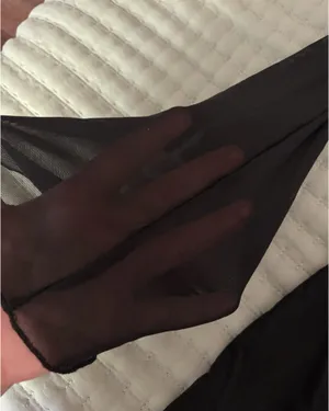 Black long sleeve mini dress with bell sleeves thumbnail 3