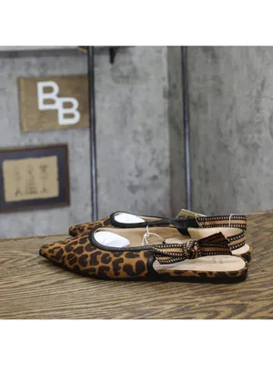 NWT A New Day Womens London Sling Back Flats Sandals 94303555 Leopard Brown 7M thumbnail 3