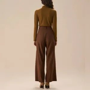 Rihoas Brown High Waisted Pockets Straight Pants thumbnail 4