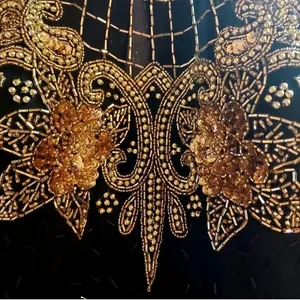 Ted LapidusBlack and Gold Strapless High Neck All Over Beaded Evening Gown Dress thumbnail 3
