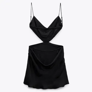 ZARA Black spaghetti strap cute put draped mini dress never worn thumbnail 3