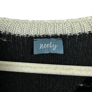 Neely Womens Sz S Sweater White Black Open Knit Oversized Stretchy￼ V Neck thumbnail 4
