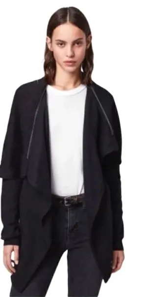 All Saints Dahlia black asymmetrical convertible sweatshirt jacket XS‎ thumbnail 1