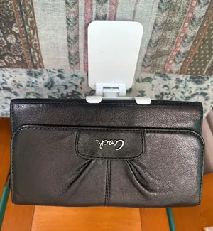 Coach Black Leather Foldover Wallet with Silver Logo thumbnail 1