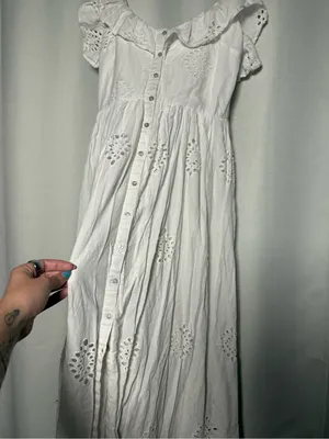 Zara White Eyelet Ruffle Sleeveless Midi Summer Dress Size XS thumbnail 8