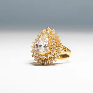 Vintage Lind Pear Cut Layered Cubic Zirconia Cocktail Ring: 14K HGE Gold, Size 6 thumbnail 4