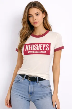 Vintage 90s Hershey’s Milk Chocolate Ringer Tee USA Made Slim Fit Small thumbnail 1