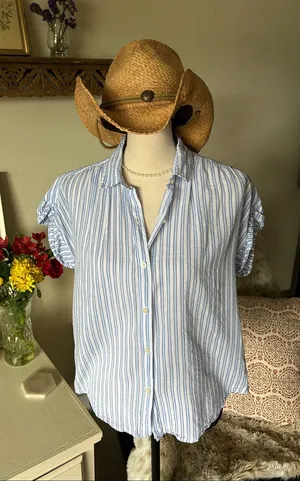 Gap white blue striped button down cotton shirt oversized S thumbnail 1