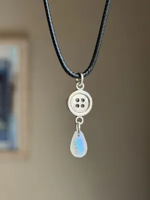 Handmade button & teardrop fairy whimsy style necklace🌀 thumbnail 2