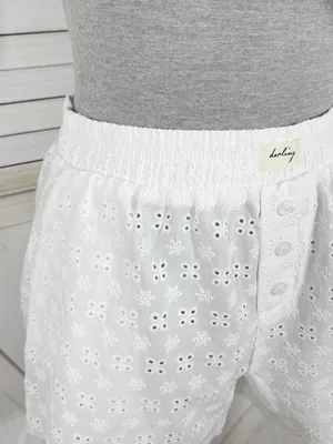 Wild Fable Eyelet Scallop Hem Boxer Shorts White XS‎ Cottagecore Elastic Pull On thumbnail 6