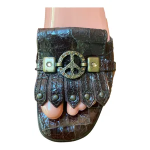 Donald J.Pliner Couture Brown Gator Embossed Kitten Heel Sandals 7.5 Y2K Studded thumbnail 5
