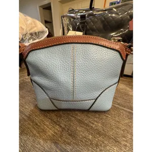 light blue Dooney & Bourke Pebble Grain Mini Domed Crossbody Brown Leather Trim thumbnail 3