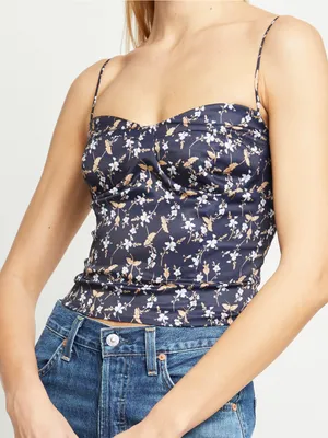 NWT few moda Cordelia Top size small S navy floral O.p.t Tibi tie shoulder tank thumbnail 4
