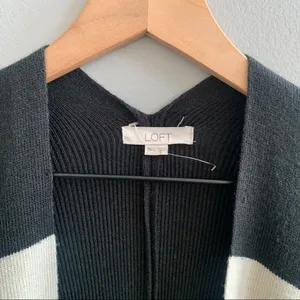 LOFT Striped Knit Sweater Poncho Cape Shrug Cardigan Black White Stripes XS/S thumbnail 3