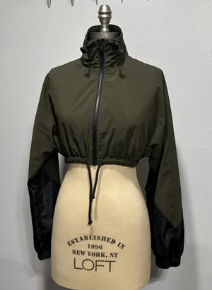 Collusion Womens Full Zip Short Cropped Jacket Sz 2 High Neck Long Sleeve Green thumbnail 1