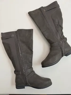Torrid Boots Strappy Knee Faux Oil Suede Leather Buckles Tall Extra Wide Grey thumbnail 5