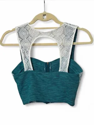 Pins & Needles Teal Turquoise & Ivory Cropped Top Bustier Sz S NWT Retail $39 thumbnail 5
