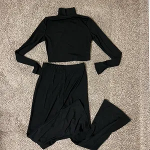 Knit Two Pieces Set Crop Top Mock Neck Blouse High Waist Flare Pants High Rise thumbnail 9