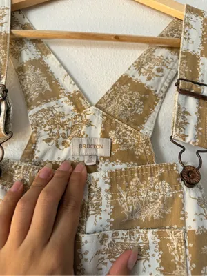 Brixton Cream and Tan Checker Cropped Overalls thumbnail 3
