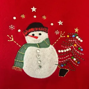 Classic Elements VTG Y2K whimsical snowman Christmas Sweatshirt sweater M Red Embroidered bling thumbnail 2