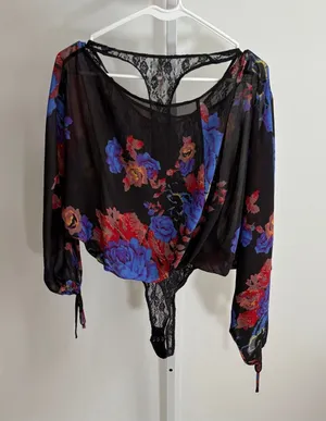 Intimately Free People EUC Women's Lace Bodysuit with Floral Overlay Top Size XS thumbnail 1
