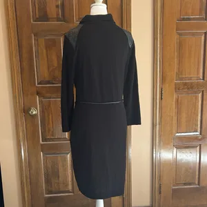 Calvin Klein Women's Size L Black‎ Asymmetric Zip Front Knit Dress Belted Waist thumbnail 3
