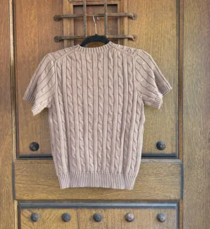 Polo by Ralph Lauren Chocolate Cable-Knit Short-Sleeve Sweater Size M thumbnail 5