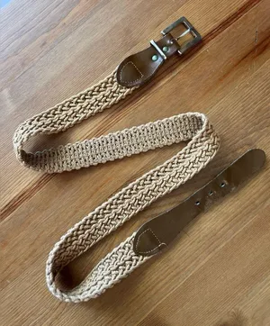 Vintage Brown Leather Buckle Braided Woven Rope Western Boho Belt thumbnail 5