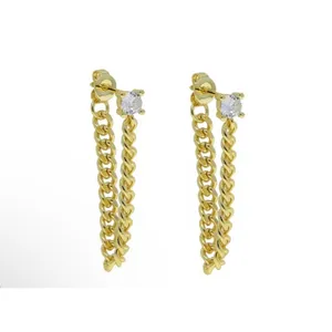 Solitaire‎ Curb Chain Drop Earrings | Yellow Gold Filled thumbnail 7