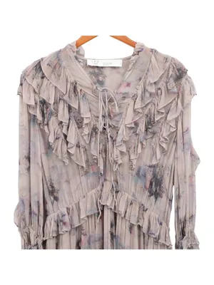 IRO Banon Floral Mauve Mini Blouson Ruffle Lace Up V-neck Dress 42 US 10 thumbnail 5