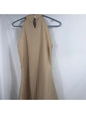 Women’s Beige Textured Halter Neck Midi Dress Size M thumbnail 9