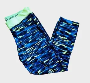 Nike Neon Green Blue capri Leggings M athletic dance workout activewear beach thumbnail 1